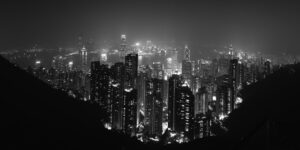 Oversiktsbilde av Hong Kong by i farger, fotokunst veggbilde / plakat av Tom Erik Smedal