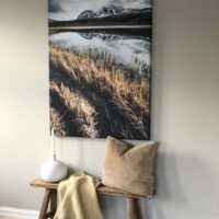 Snøkledde fjell i Rondane speiler seg, fotokunst veggbilde / plakat av Tor Arne Hotvedt